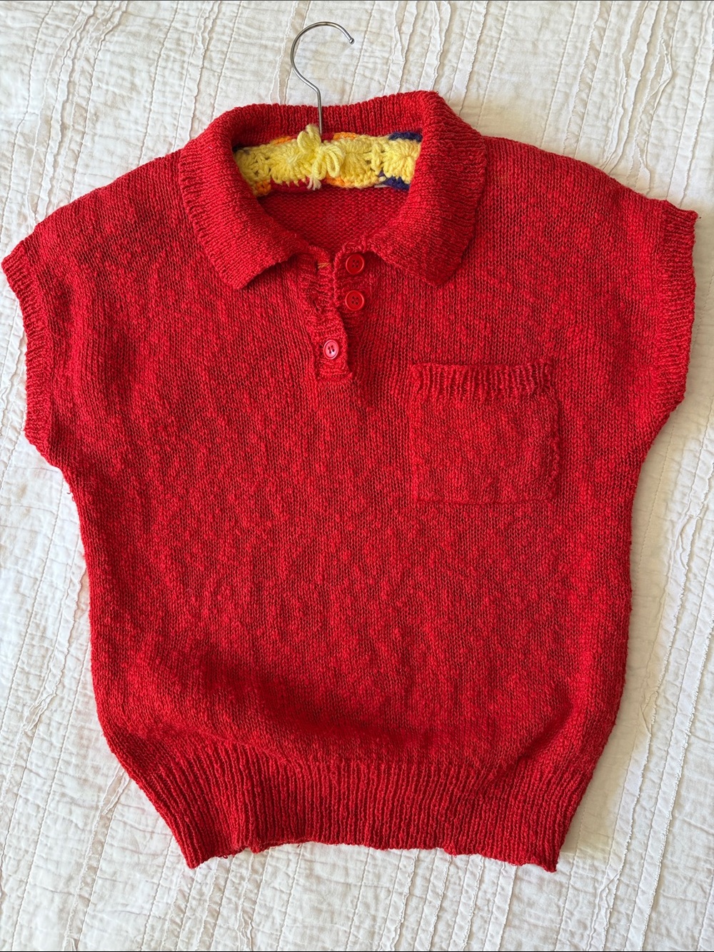 Soft light weight ramie cotton vintage red polo sweater top